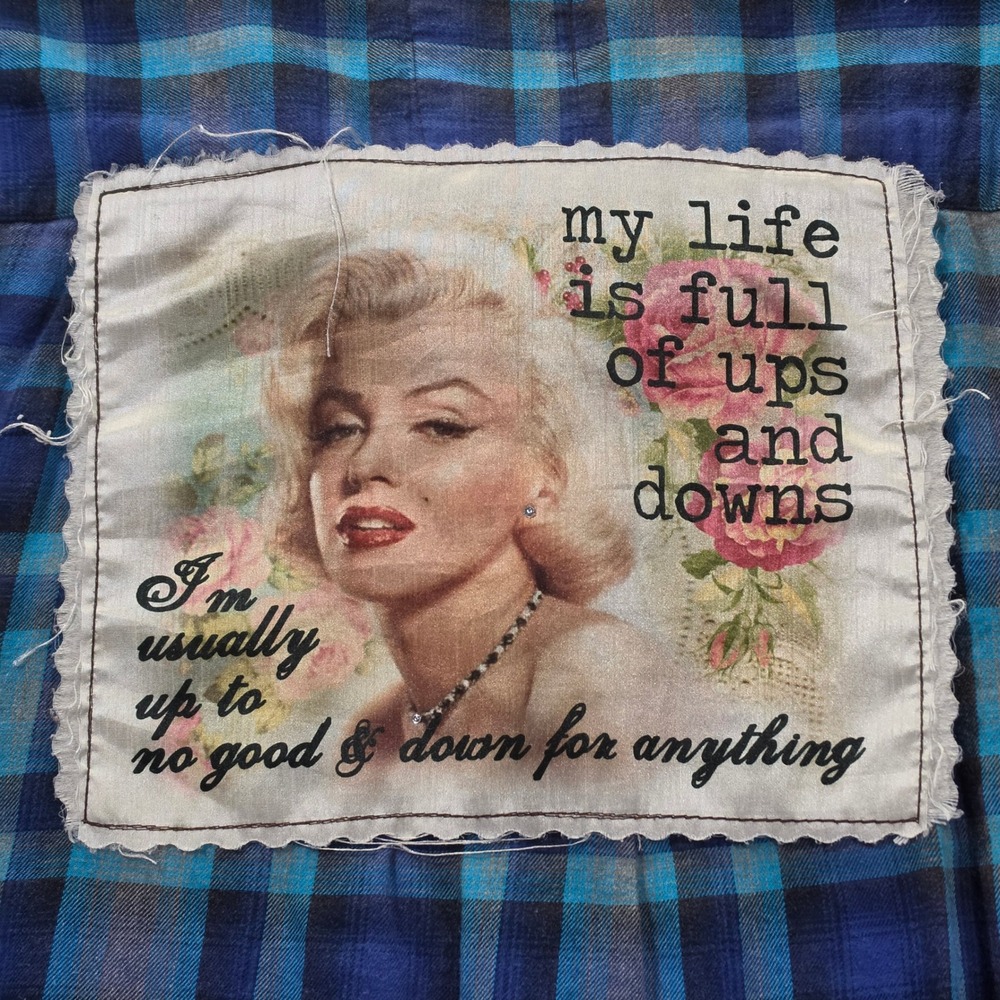 Shabby Girls Flannel Shirt Womens Large Blue Excellent Marilyn Monroe Dip Dye